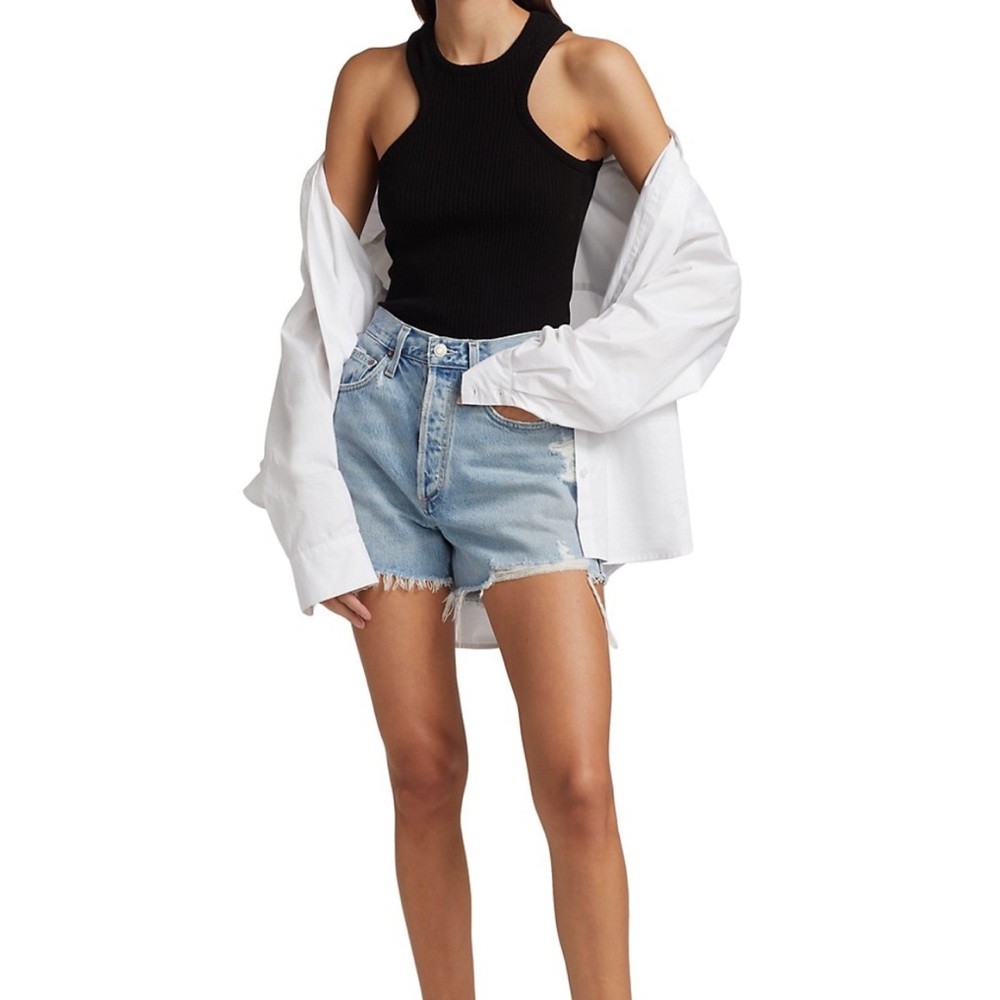 AGOLDE Dee high-rise distressed cut-off jean shorts in Muse, size 28